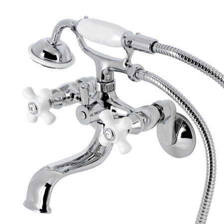 KINGSTON BRASS KS226PXC Wall Mount Clawfoot Tub Faucet with Hand Shower, Polished Chrome KS226PXC